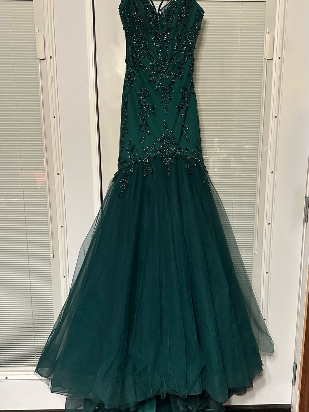 MORILEE Emerald Green Beaded Mermaid Gown
